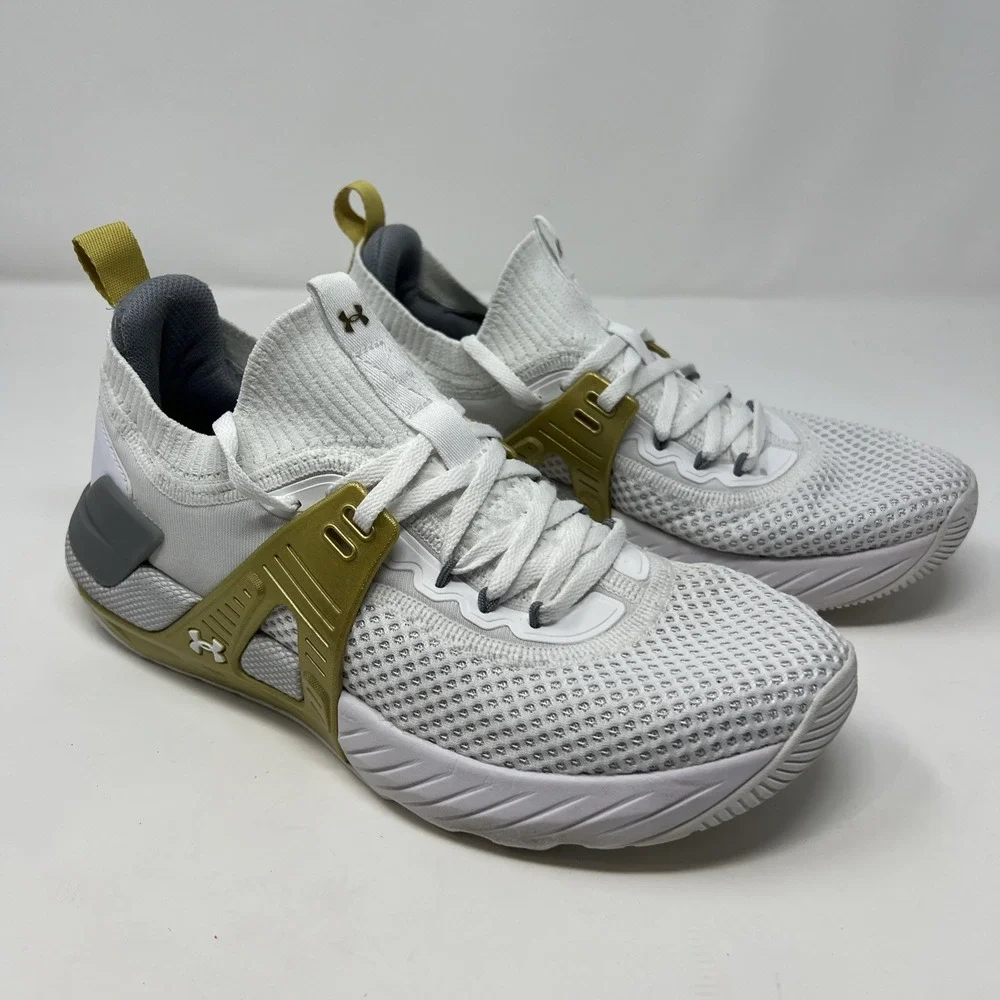 Under Armour Project Rock 4 Training Sneakers Shoes White Gold‎ Women's Size 10
